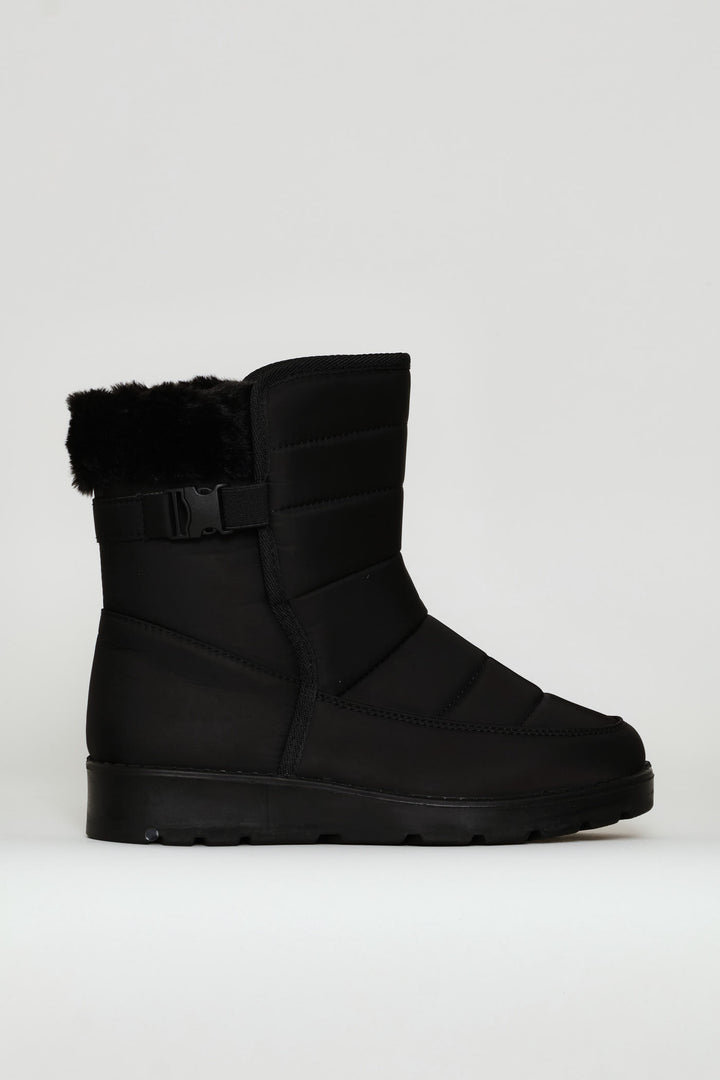 Faux Fur Snow Boot - Black