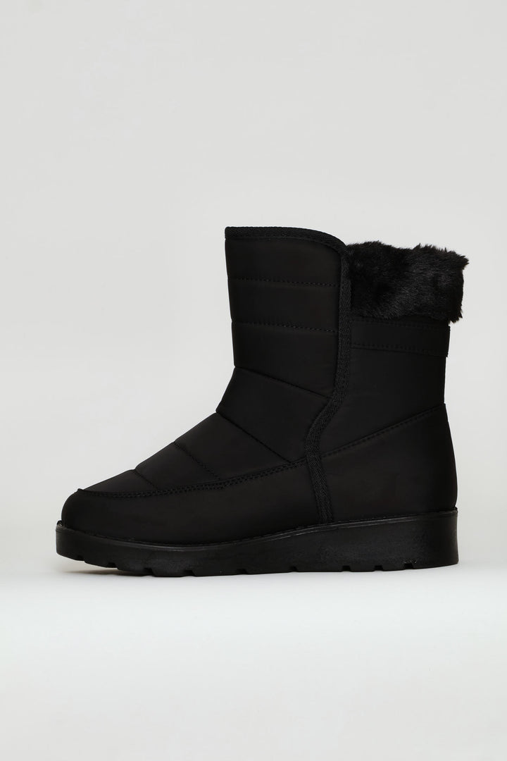 Faux Fur Snow Boot - Black