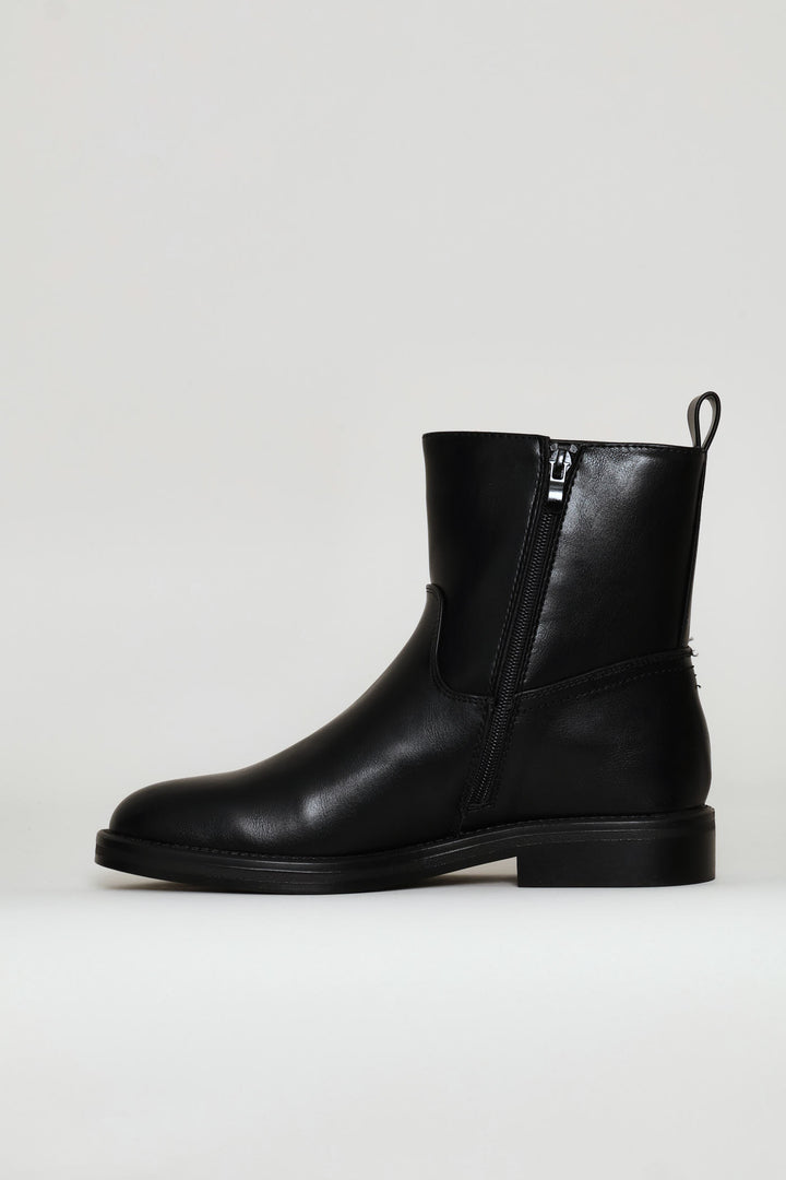 Round Toe Ankle Boot - Black