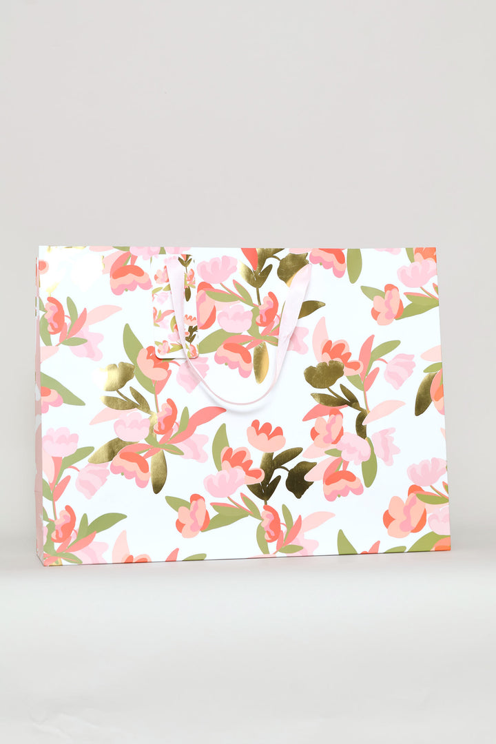 Gold Foil Large Gift Bag - Coral Pink