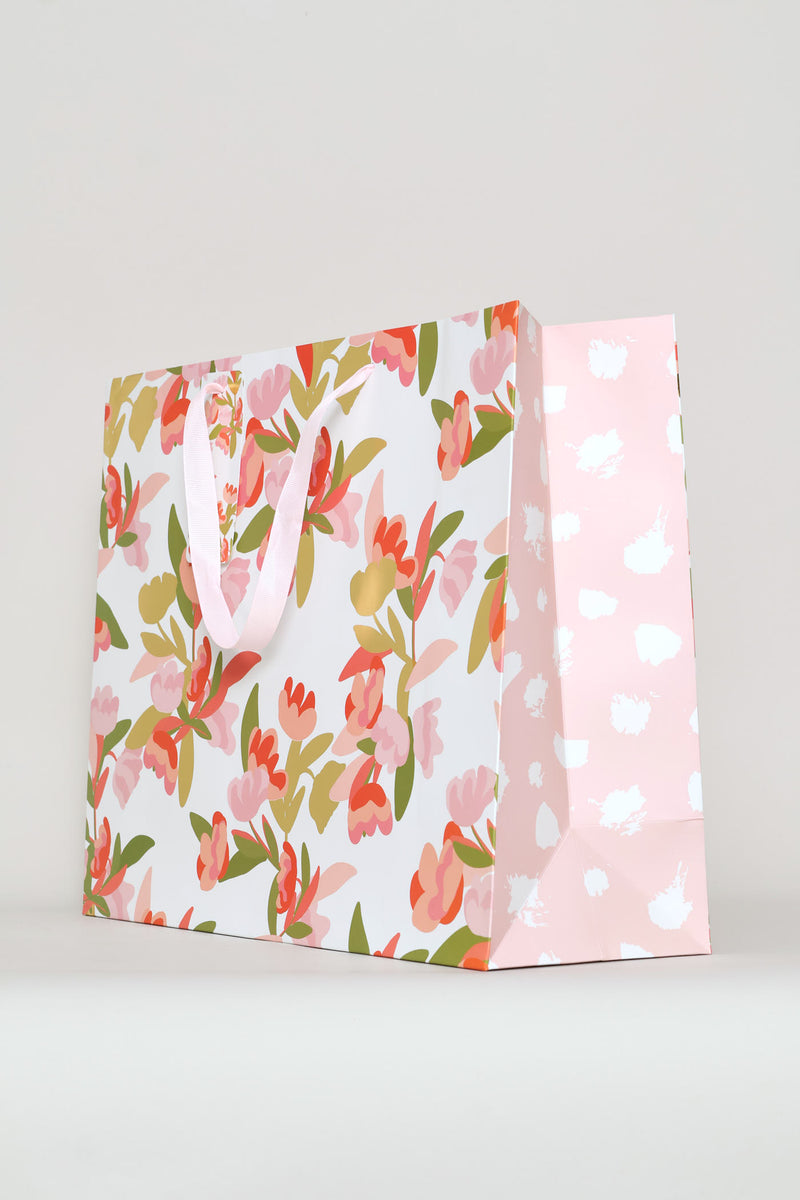 Gold Foil Large Gift Bag - Coral Pink