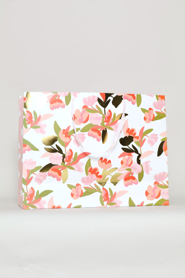 Gold Foil Large Gift Bag - Coral Pink