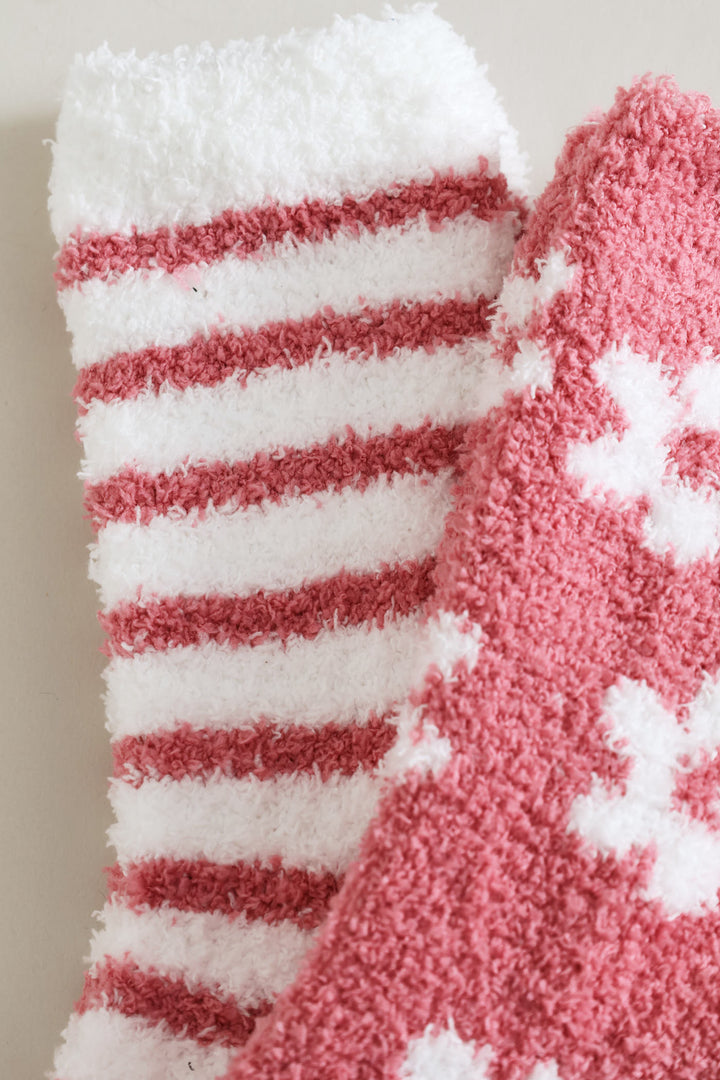 2 Pack Cosy Flower Socks - White/Pink
