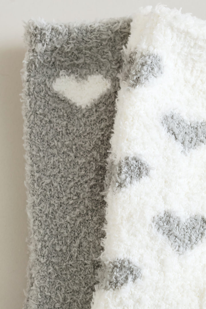 2 Pack Hearts Cosy Socks - White/Grey