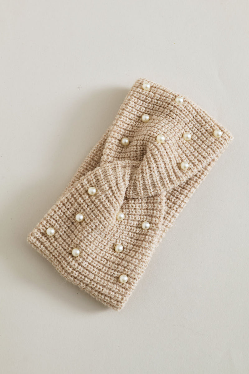 Embellished Twisted Headband - Oatmeal