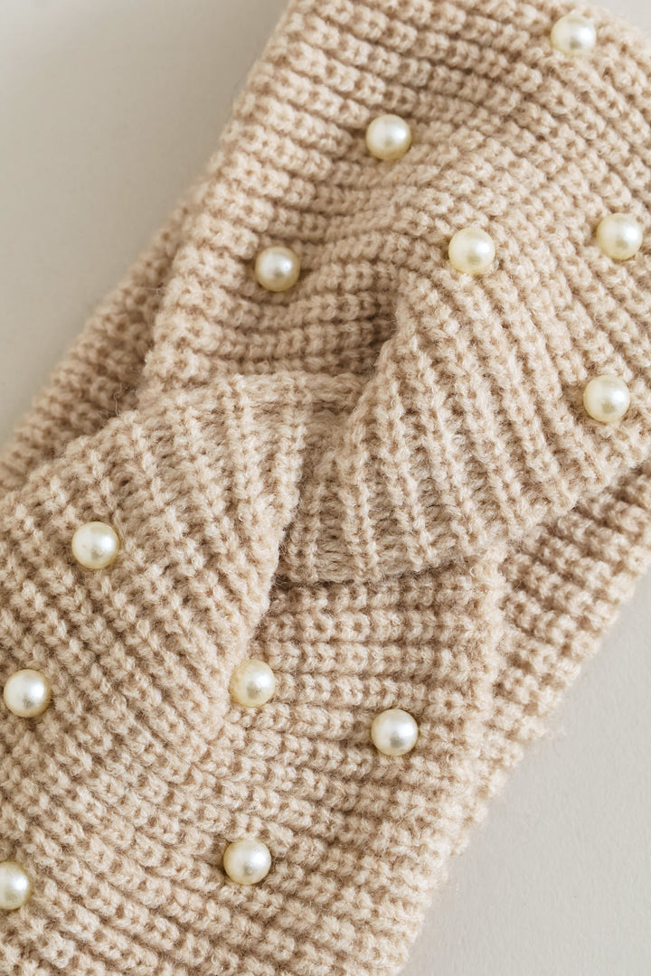 Embellished Twisted Headband - Oatmeal
