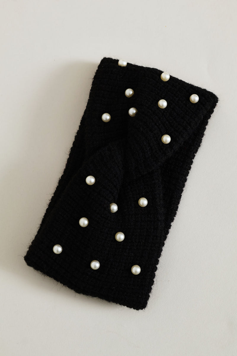 Embellished Twisted Headband - Black