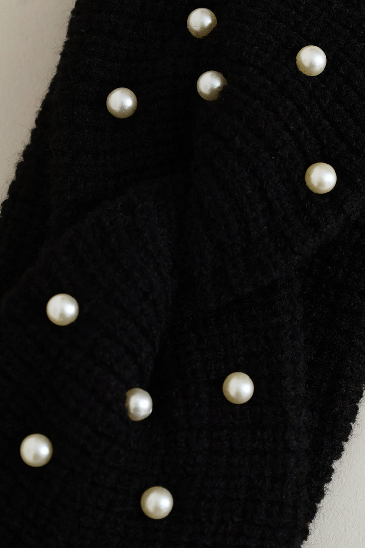 Embellished Twisted Headband - Black