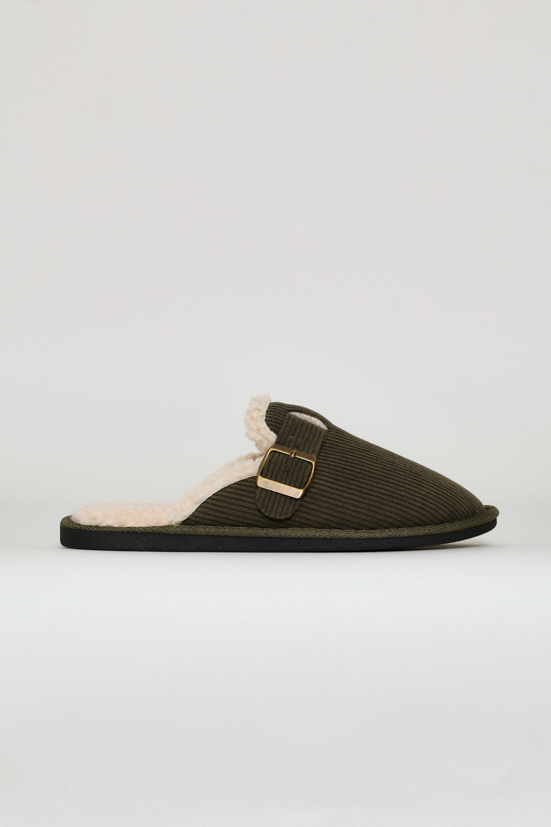 Buckle Detail Corduroy Clog Slipper - Fatigue