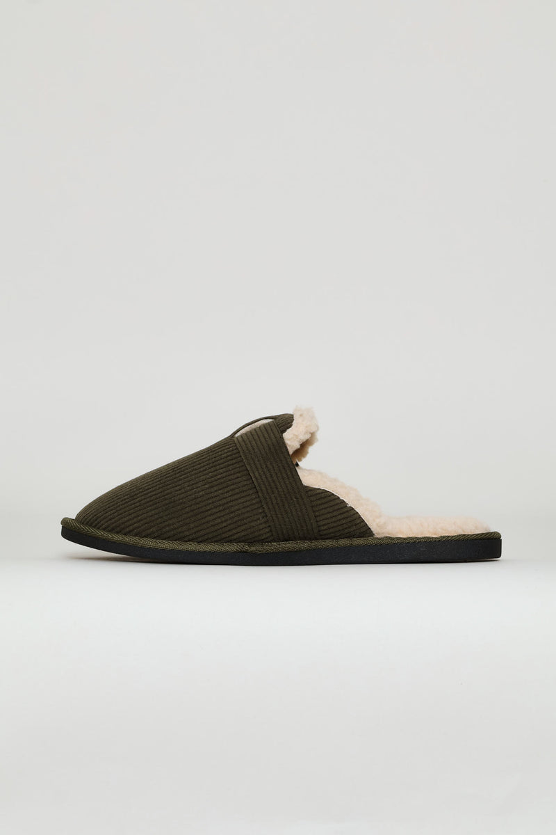 Buckle Detail Corduroy Clog Slipper - Fatigue