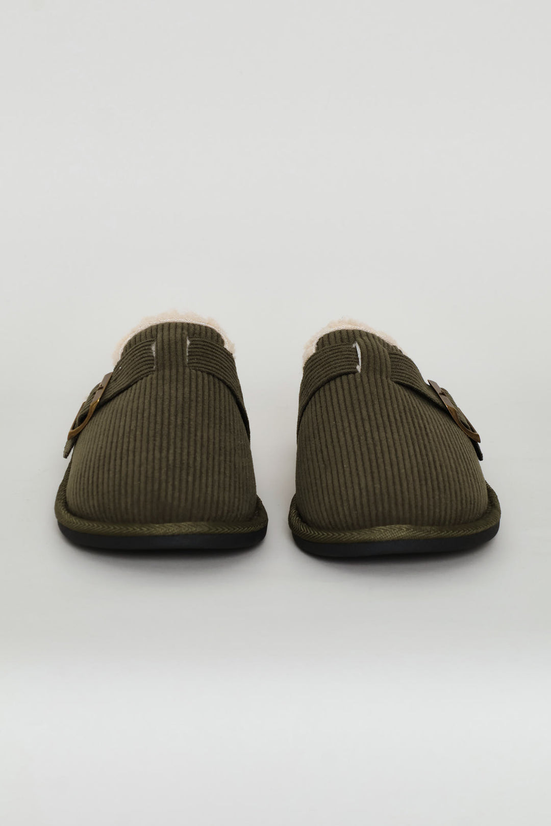 Buckle Detail Corduroy Clog Slipper - Fatigue