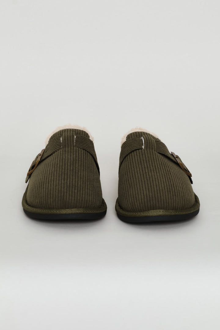 Buckle Detail Corduroy Clog Slipper - Fatigue