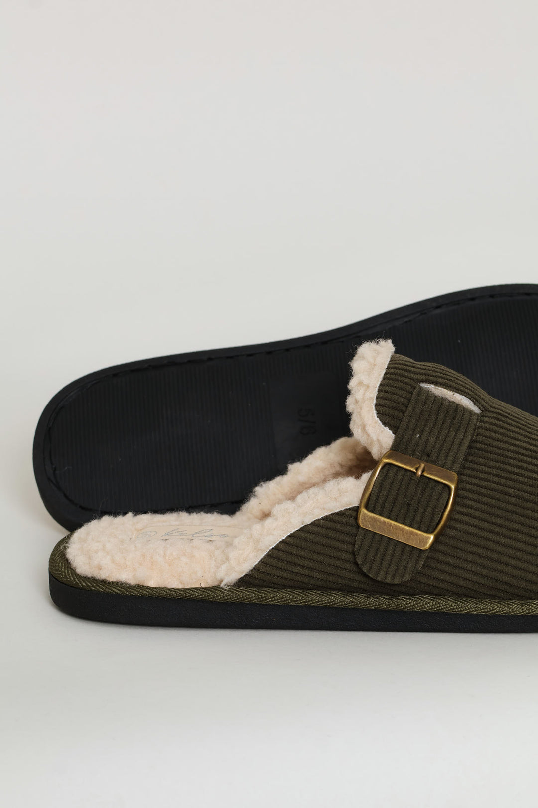 Buckle Detail Corduroy Clog Slipper - Fatigue
