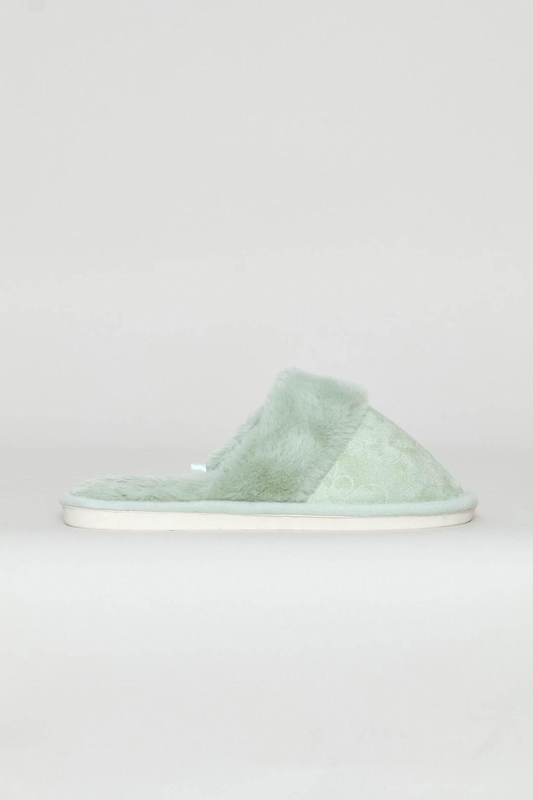 Embossed Upper With Faux Fur Topline Slipper - Sage