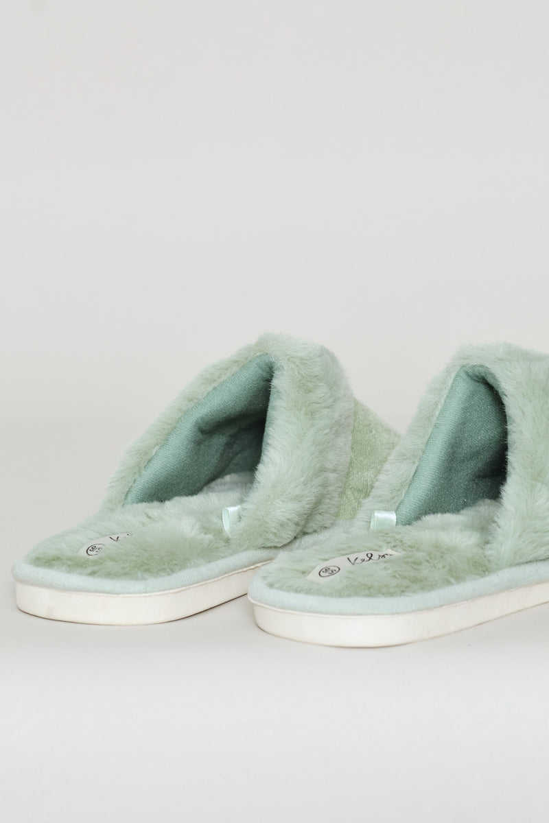 Embossed Upper With Faux Fur Topline Slipper - Sage