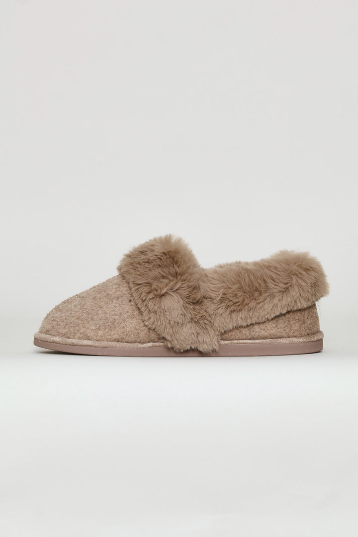 Full Closed Faux Fur Slipper - Taupe