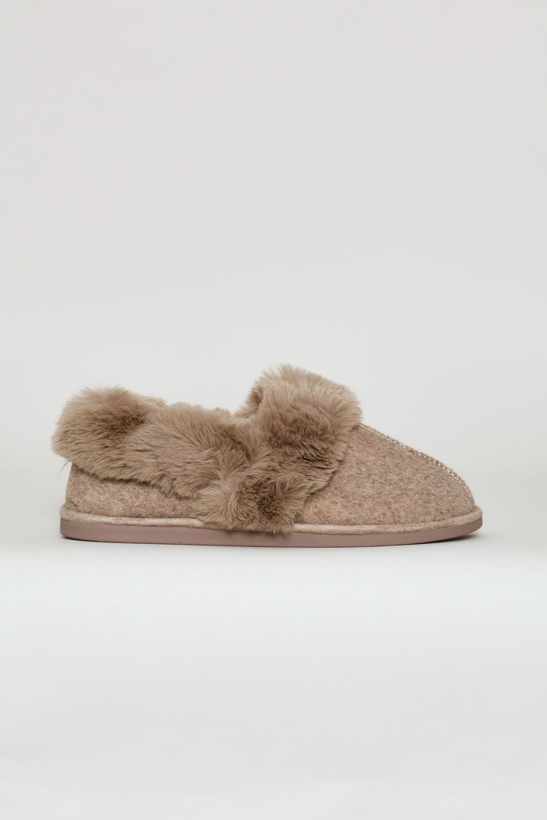 Full Closed Faux Fur Slipper - Taupe