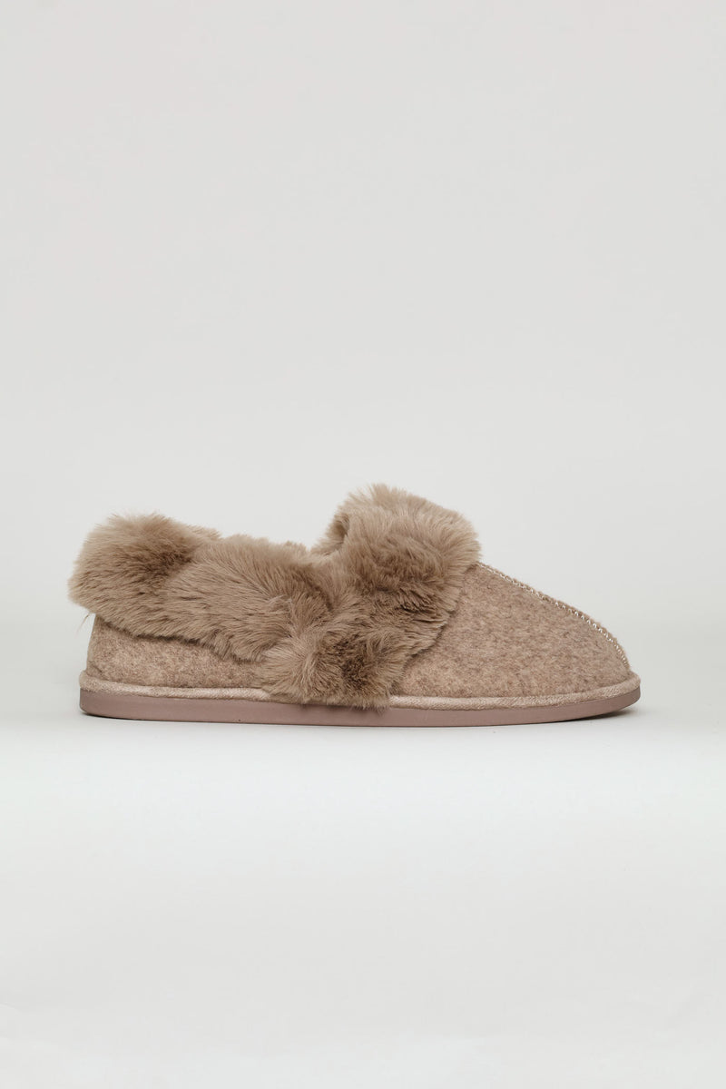 Full Closed Faux Fur Slipper - Taupe