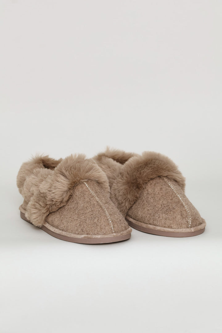 Full Closed Faux Fur Slipper - Taupe