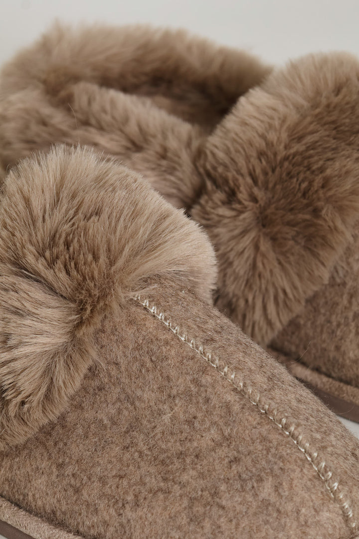 Full Closed Faux Fur Slipper - Taupe