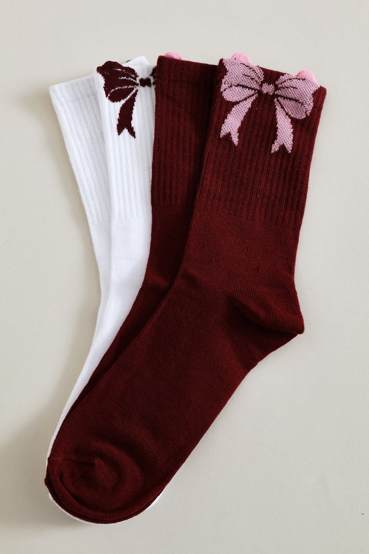 2 Pack Jacquard Bow Crew Fashion Socks - Multi