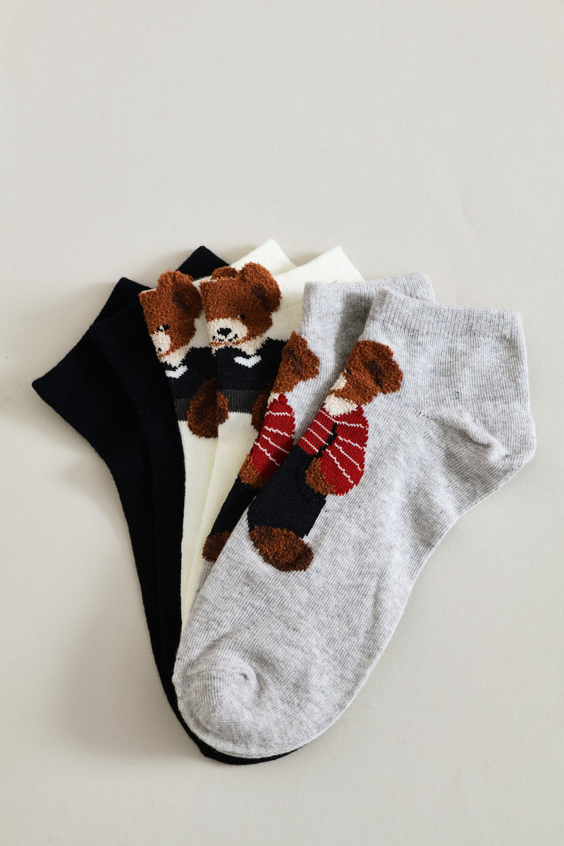 3 Pack Low Cut Teddy Fashion Socks - Multi