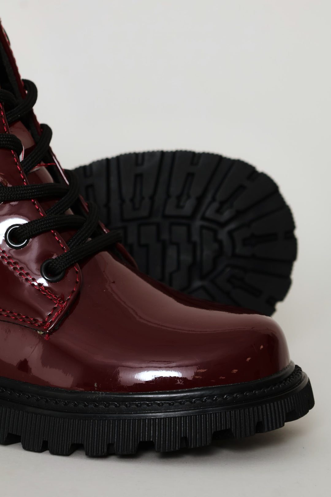 Girls Patent Military Boot - Burgundy