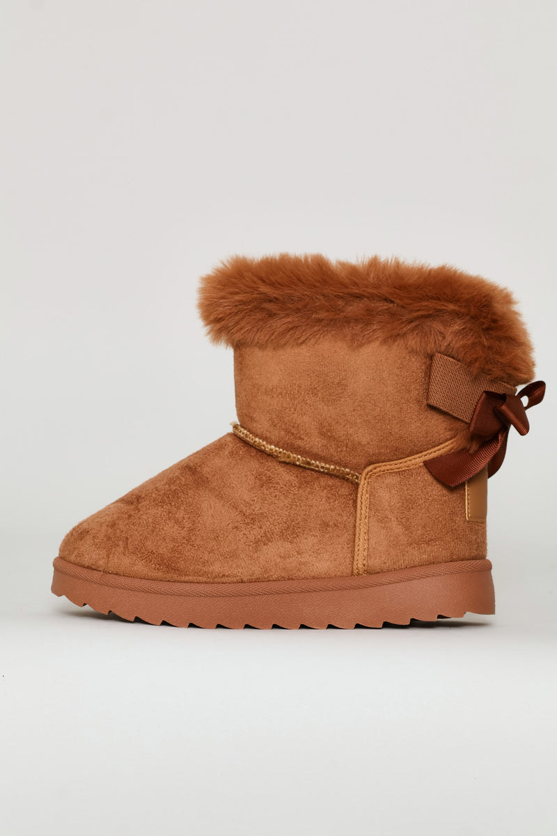 Girls Faux Fur Slipper Boot - Mocha