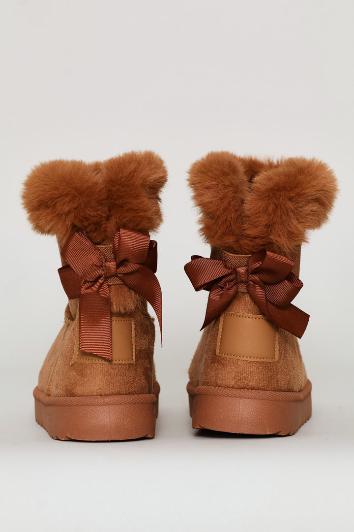 Girls Faux Fur Slipper Boot - Mocha