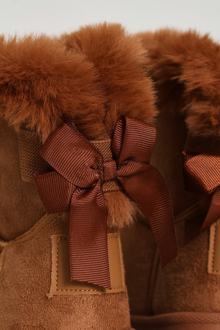Girls Faux Fur Slipper Boot - Mocha