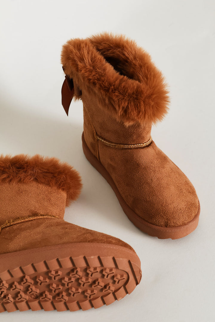 Girls Faux Fur Slipper Boot - Mocha