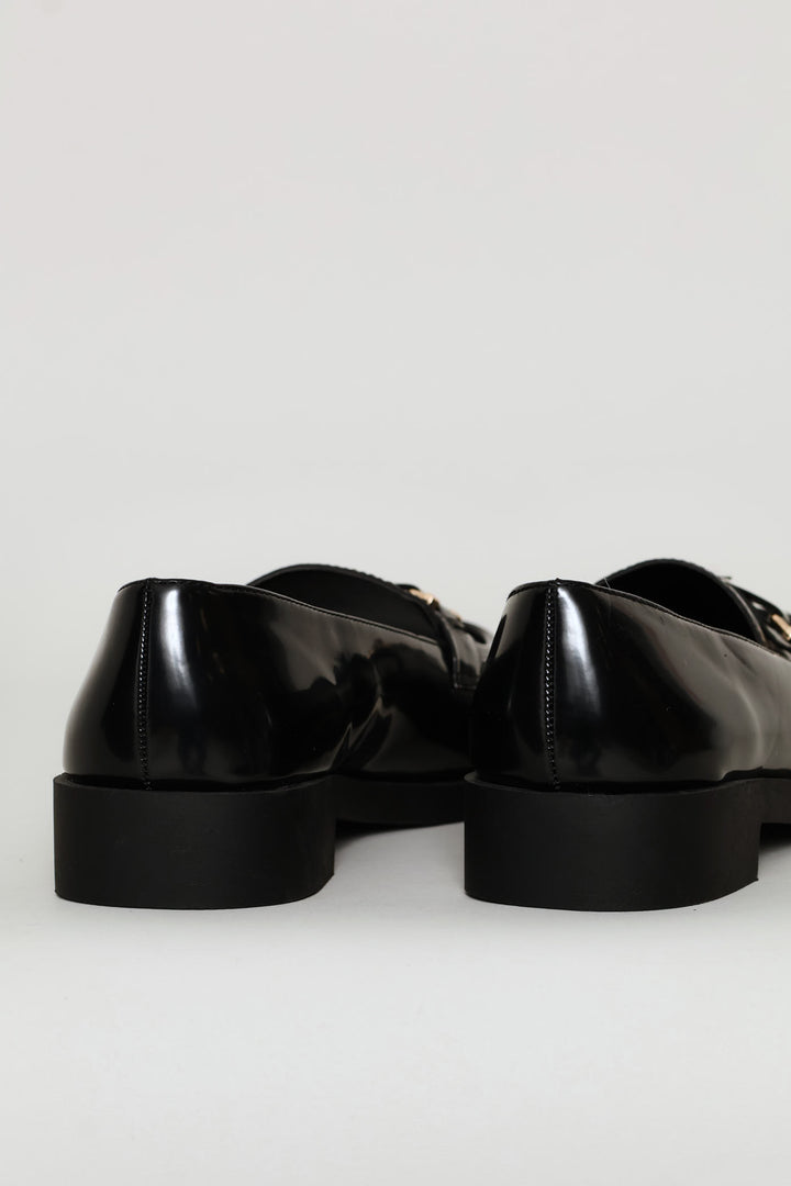 Gold Trim Detail Smart Loafer - Black