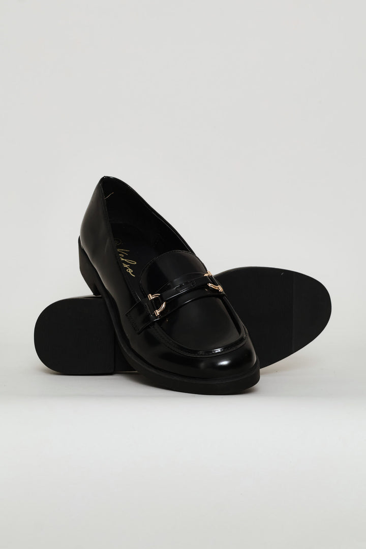 Gold Trim Detail Smart Loafer - Black