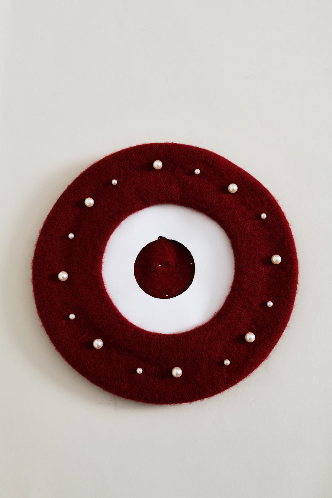 Faux Pearl Beaded Beret - Burgundy