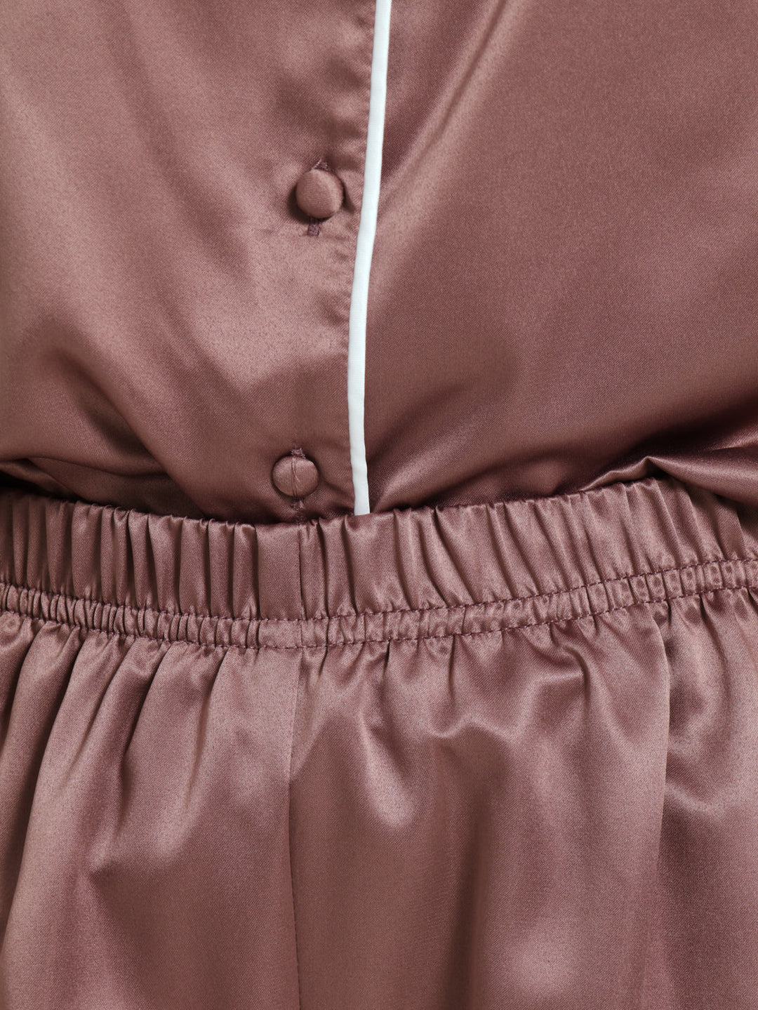 Button Through Satin Top & Short Sleepset - Mocha