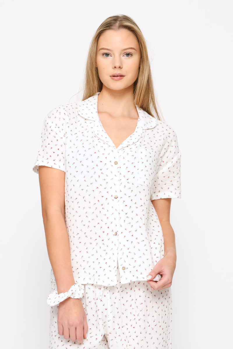 Woven Cheesecloth Top & Short Sleep Set - White