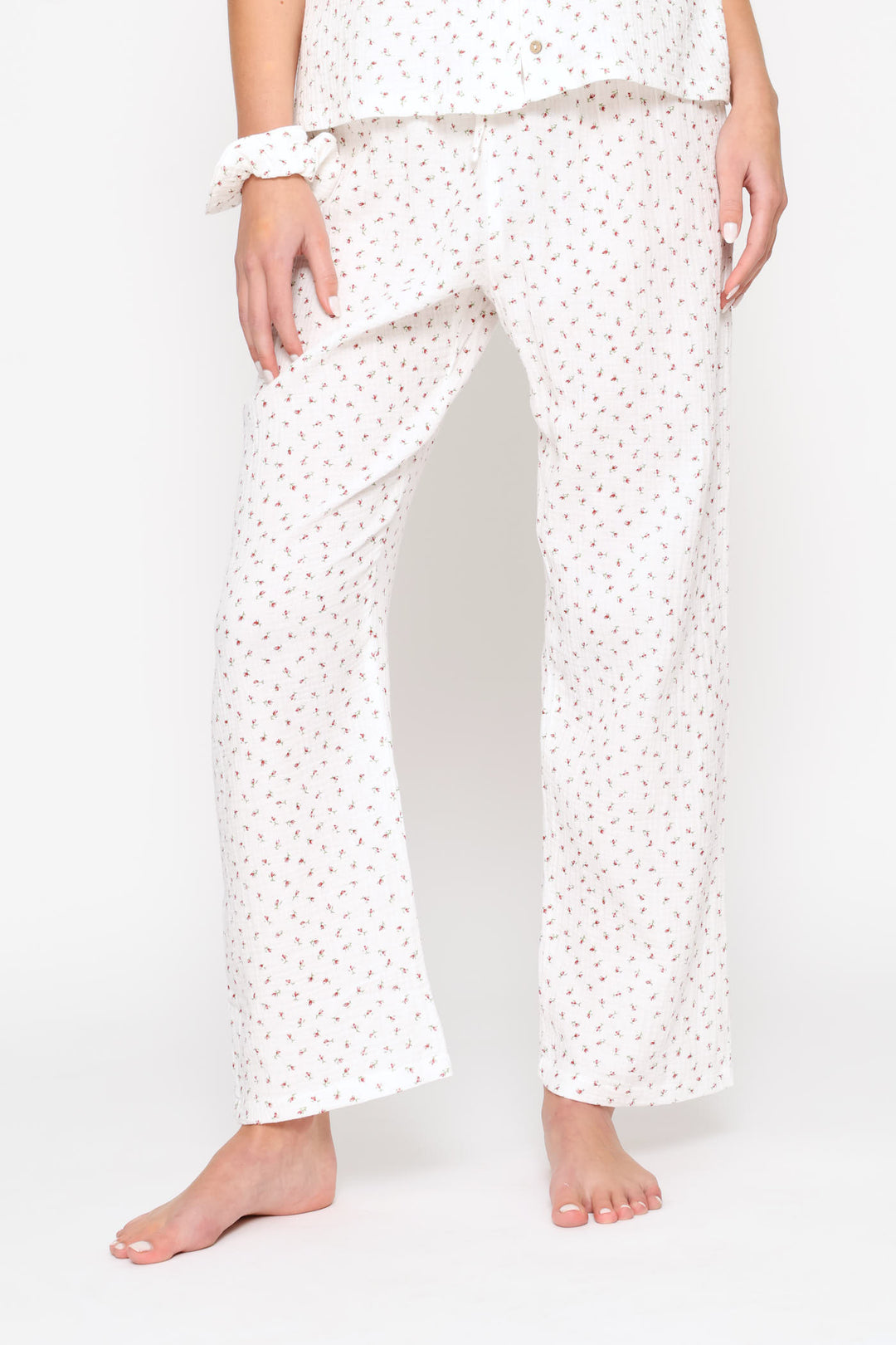 Woven Cheesecloth Straight Leg Pant - White