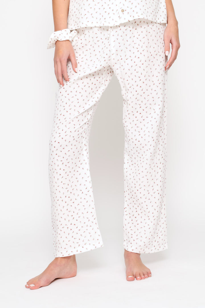 Woven Cheesecloth Straight Leg Pant - White