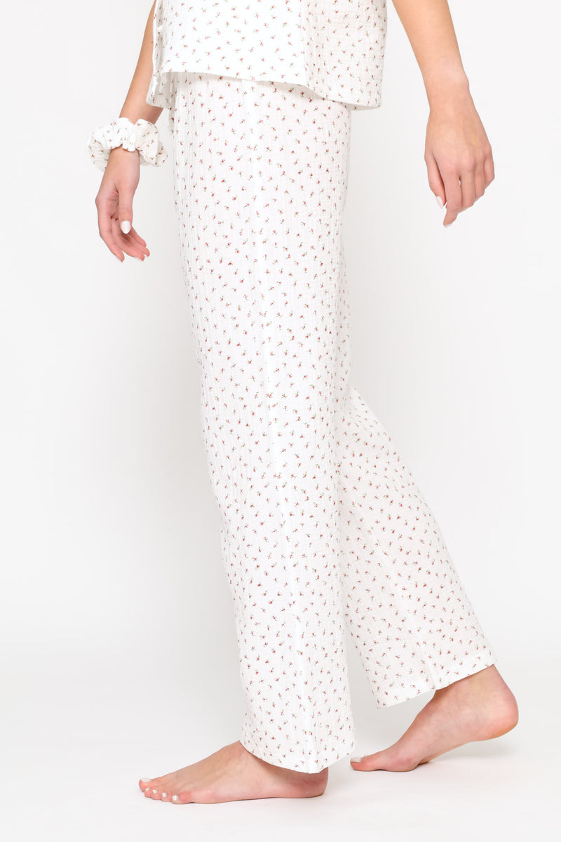 Woven Cheesecloth Straight Leg Pant - White