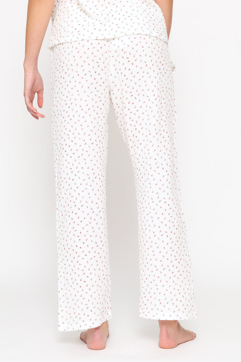 Woven Cheesecloth Straight Leg Pant - White