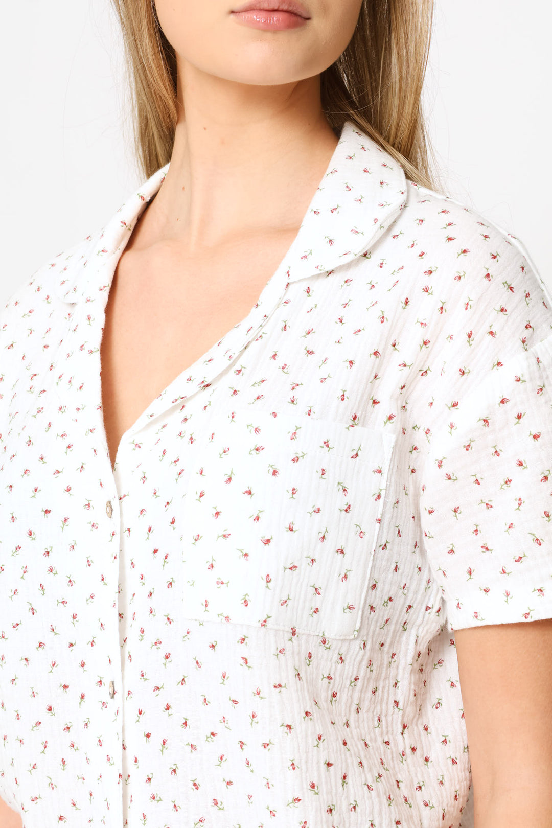 Woven Cheesecloth Top & Short Sleep Set - White