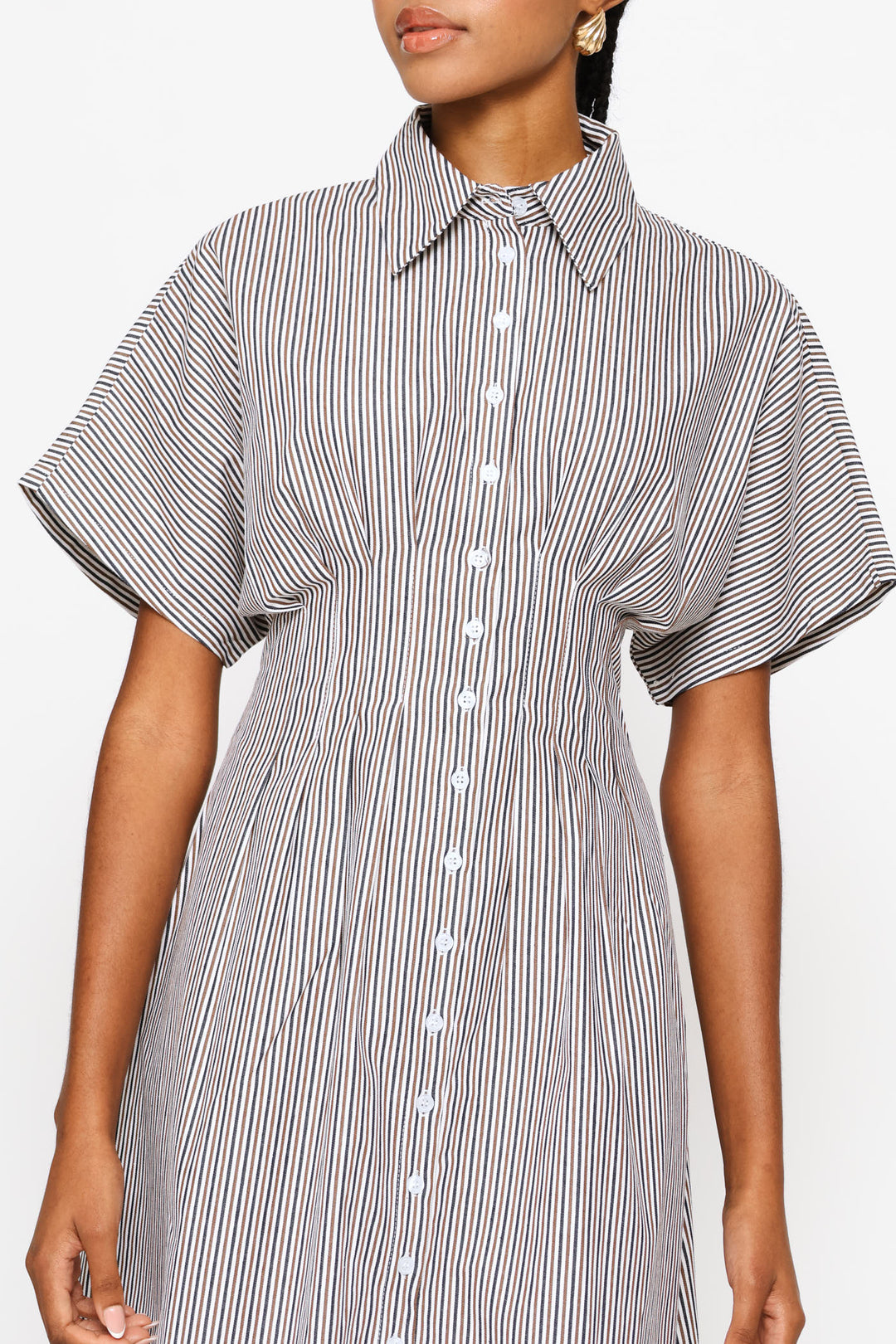 Batwing Sleeve Collared Button Through Dress - Grey