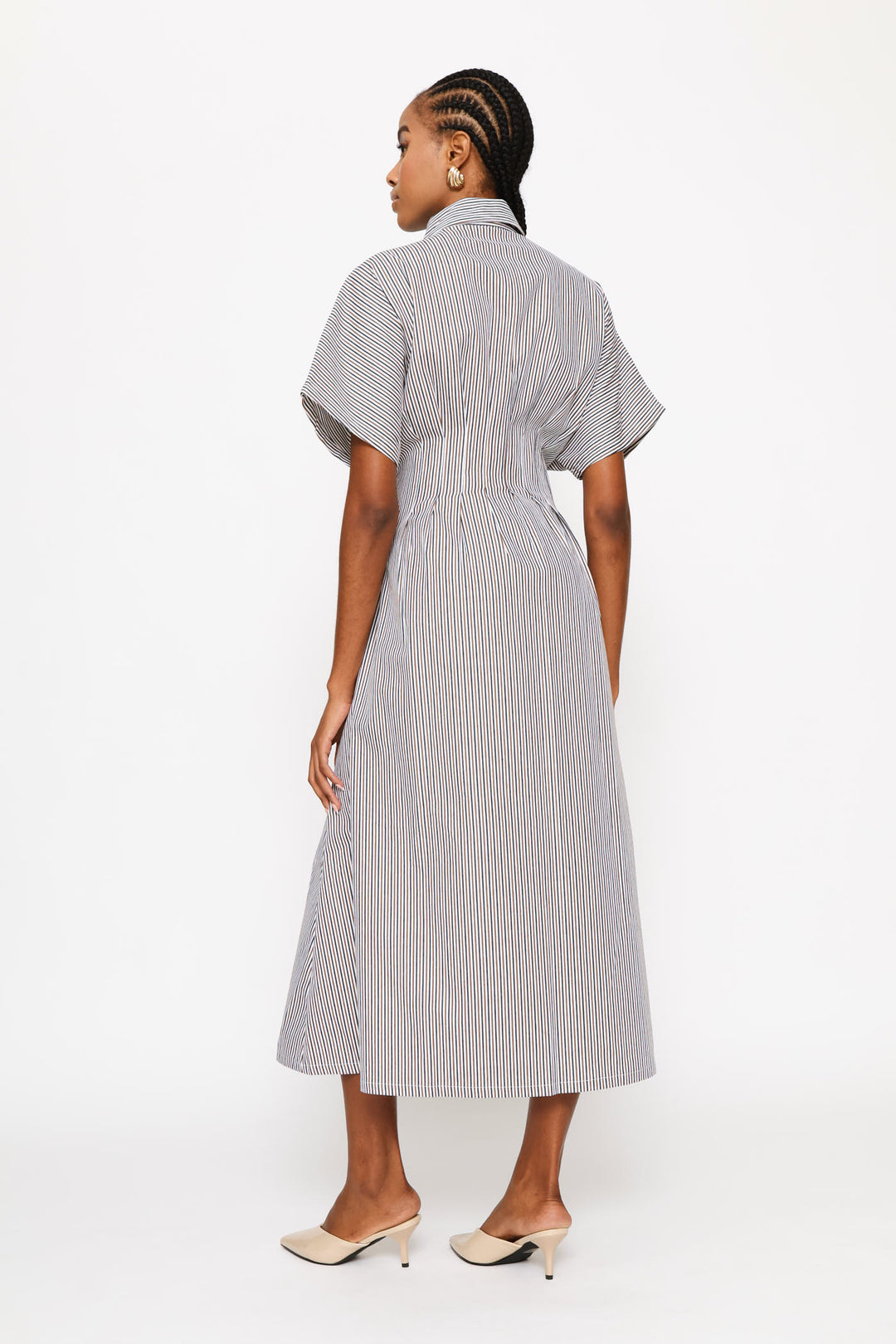 Batwing Sleeve Collared Button Through Dress - Grey