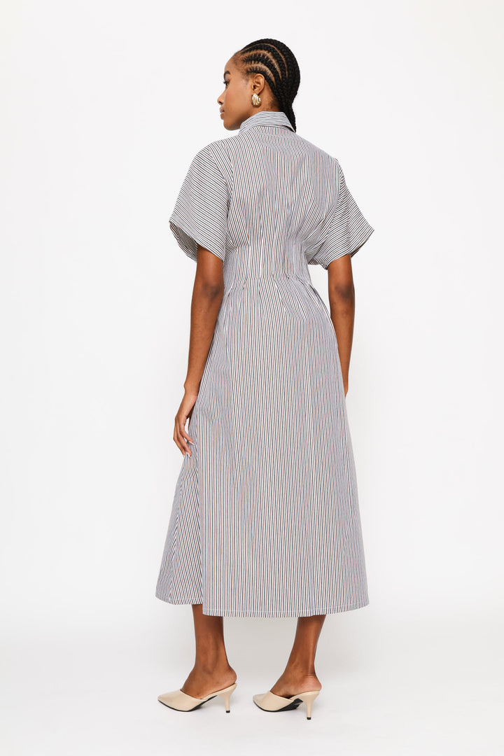 Batwing Sleeve Collared Button Through Dress - Grey