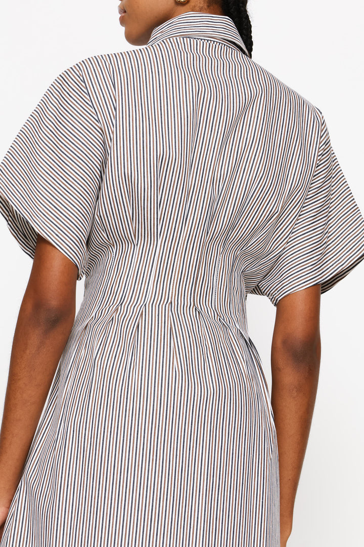 Batwing Sleeve Collared Button Through Dress - Grey