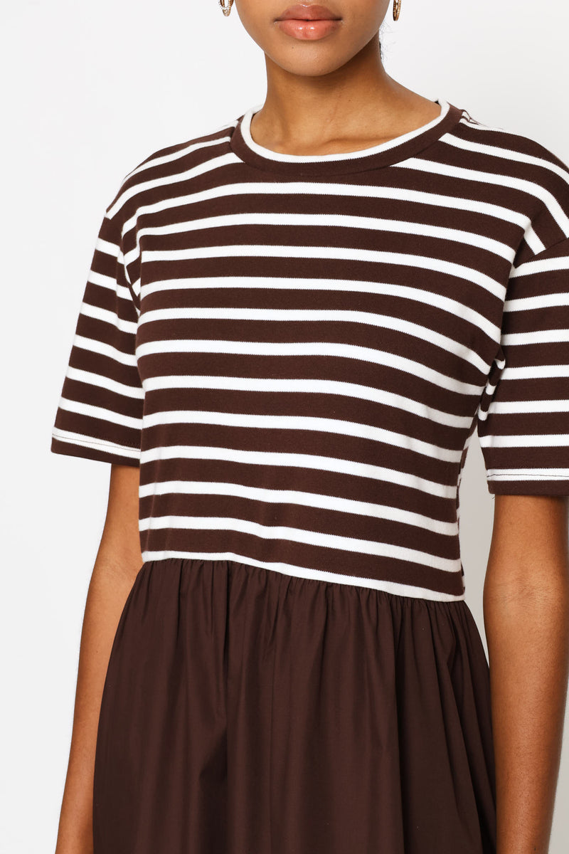 Ballerina Stripe Combo Midi Dress - Cream/Chocolate