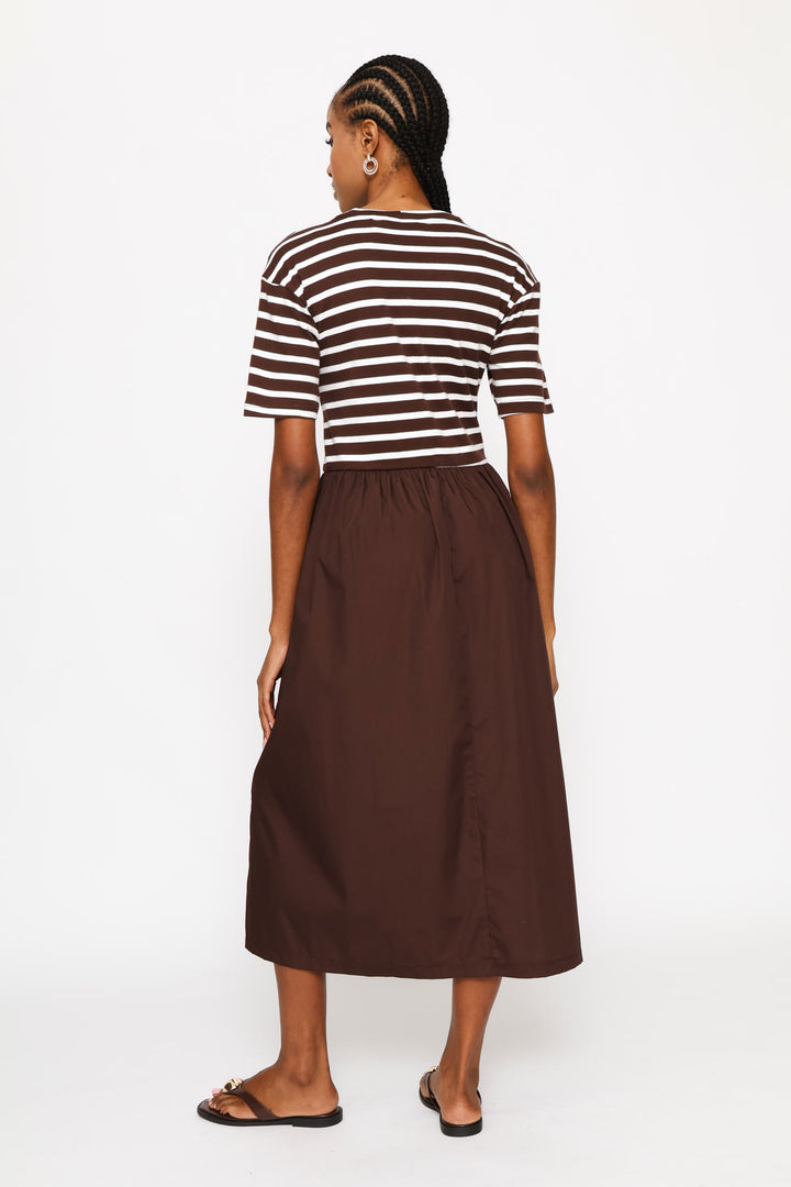 Ballerina Stripe Combo Midi Dress - Cream/Chocolate