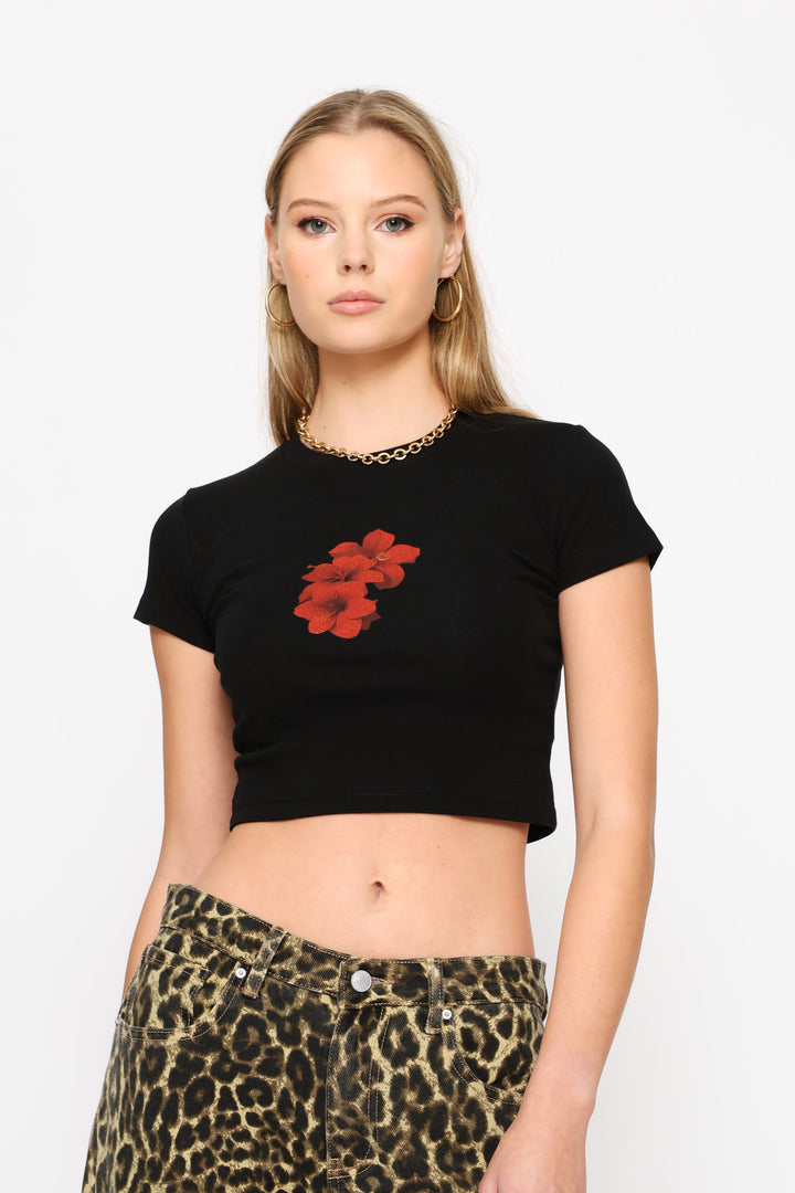 Graphic Crop T-Shirt - Black