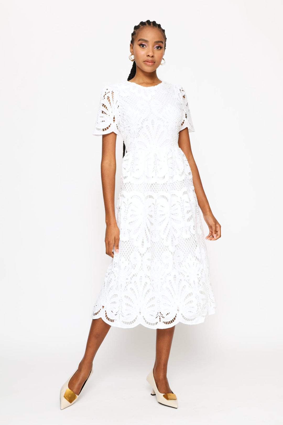 Lace Sleeve & Hem Maxi Dress - White