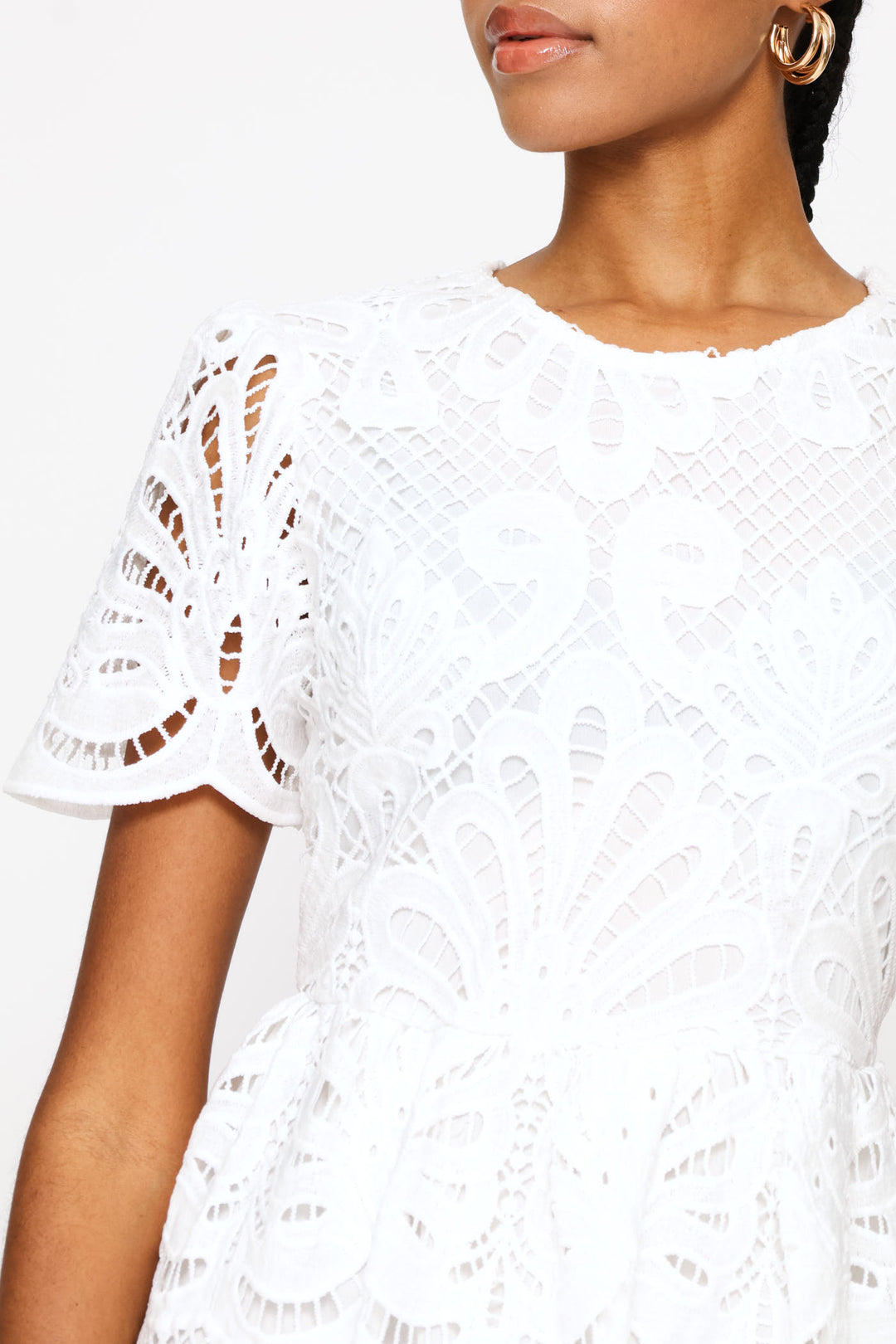 Lace Sleeve & Hem Maxi Dress - White